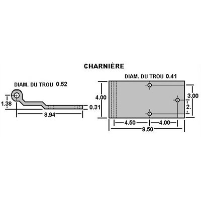 Charnière Utility,alum.3 trous / VG